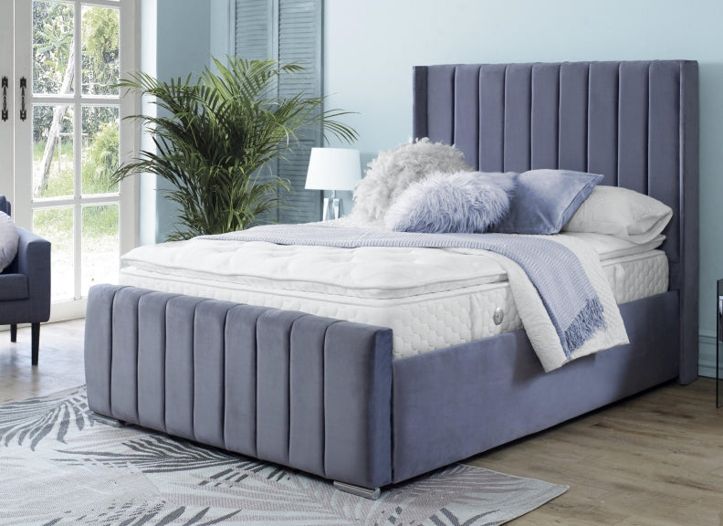 Zara Velvet Bed – Upholstered Frame with Optional Ottoman Storage