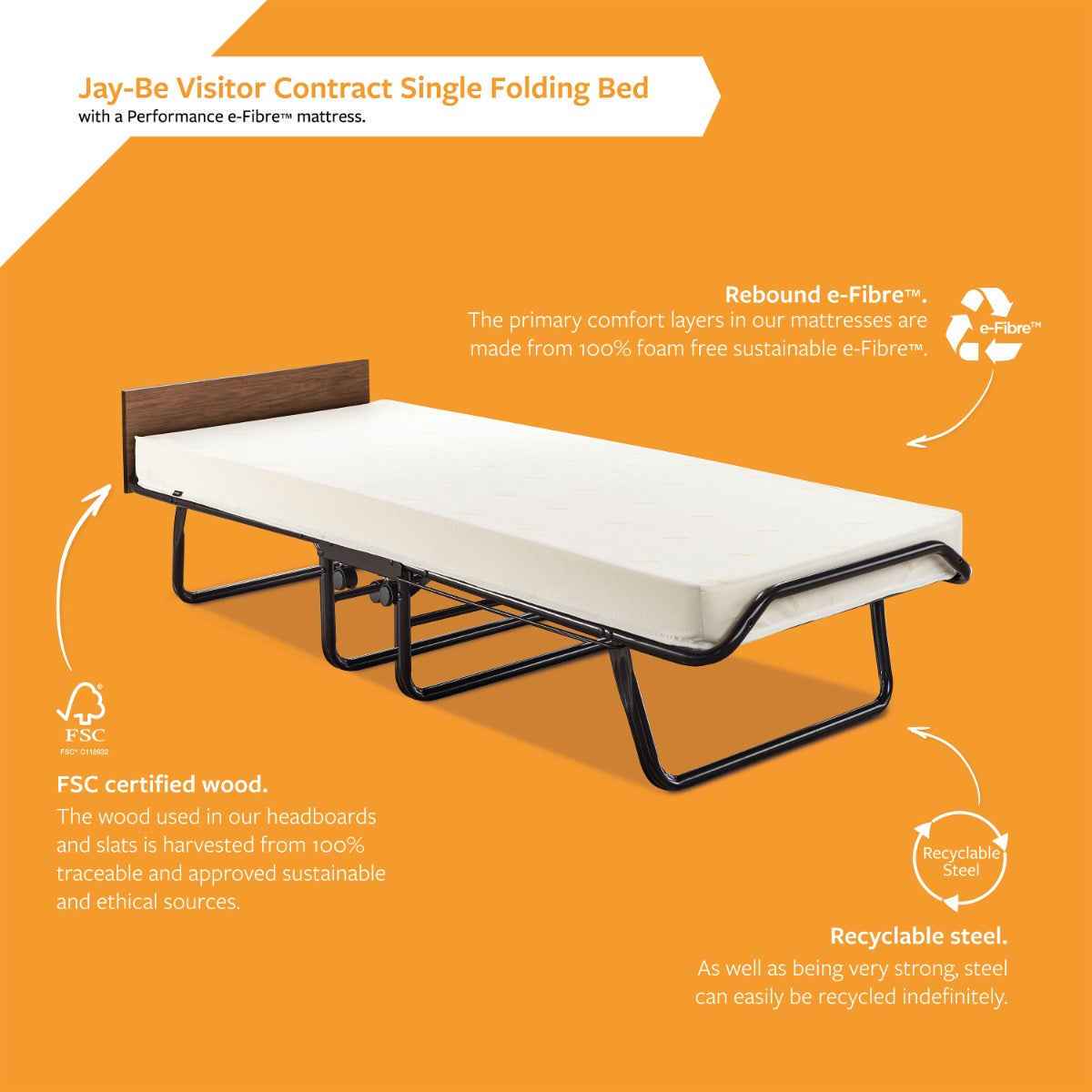 Jay-Be Visitor Contract Automatic Folding Bed with Performance e-Fibre Mattress - 2ft6(Pre-Order Only)