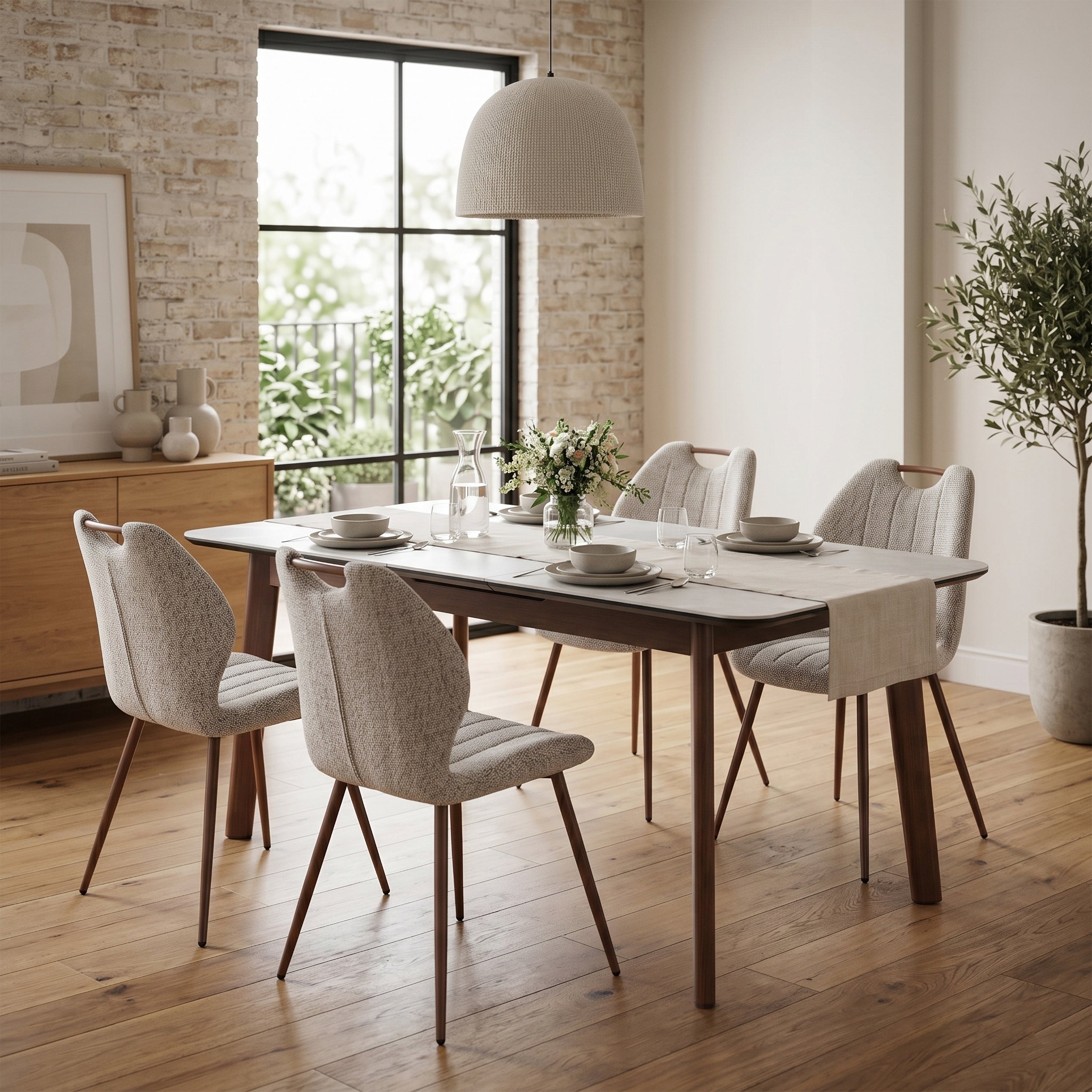 Turin Walnut Dining Set with Latte Chairs