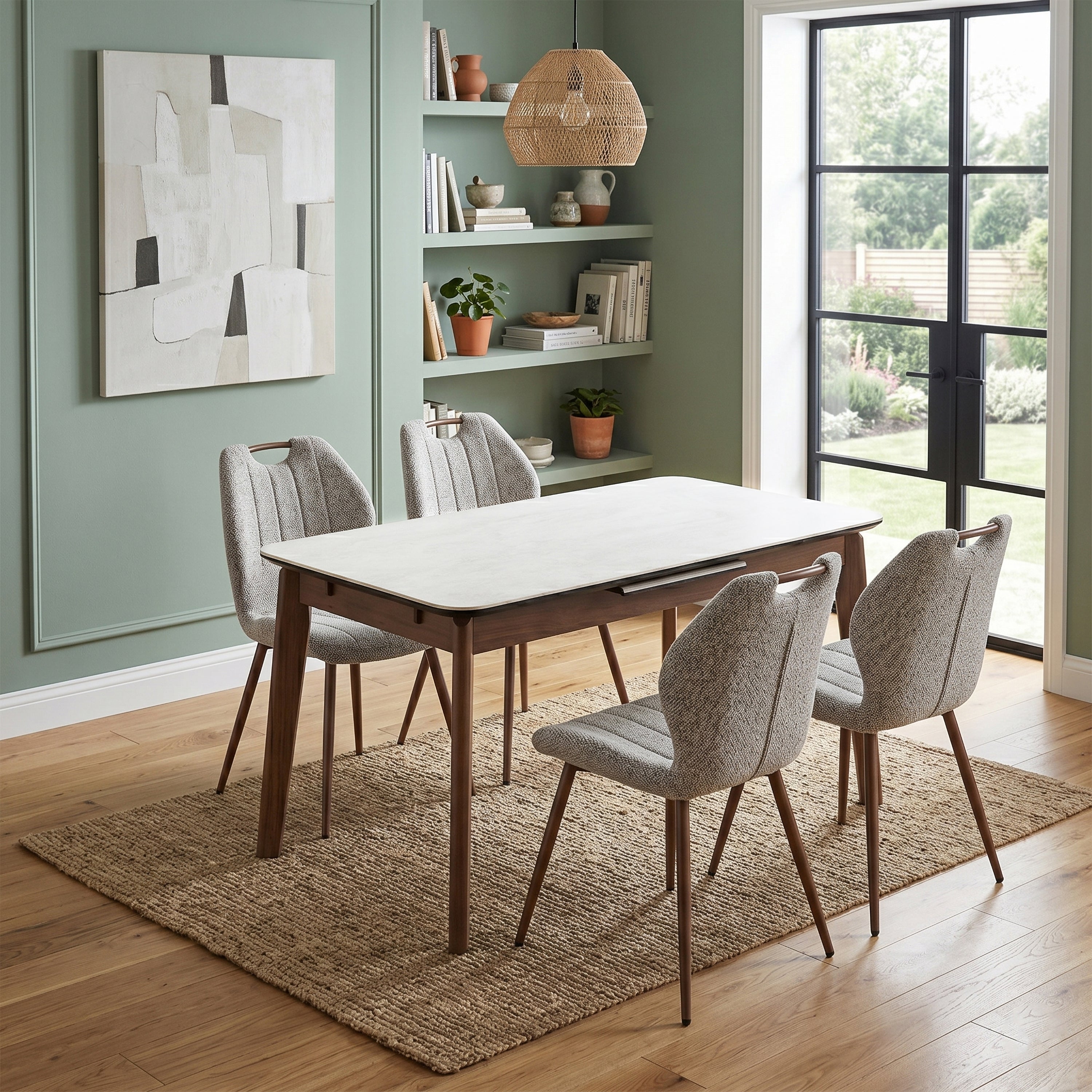 Turin Walnut Dining Set with Latte Chairs