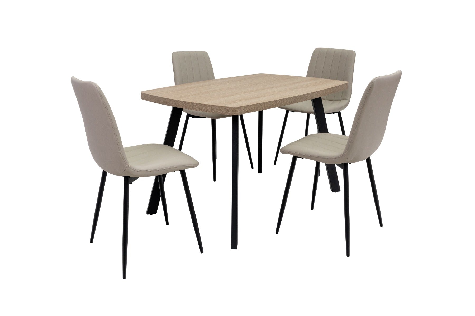 Dalton Light Oak Fixed Dining Tables – Contemporary Design with Curved Edges and Black Steel Legs