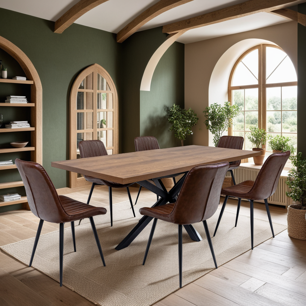 PANAMA Dark Oak 1.6m (+0.4m) Extending Dining Table – Modern Design with X-Shaped Legs and Easy Extension Mechanism
