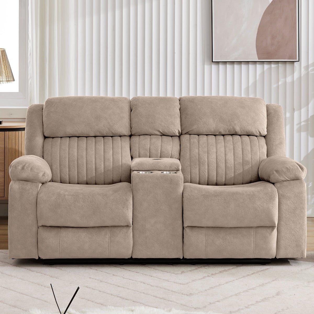 Morgan 2 Seater Recliner With Console Taupe