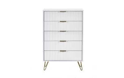 Murano 5 Drawer Chest - Matte White | Elegant Storage with Sculpted Fronts