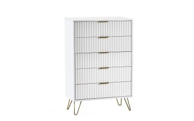 Murano 5 Drawer Chest - Matte White | Elegant Storage with Sculpted Fronts