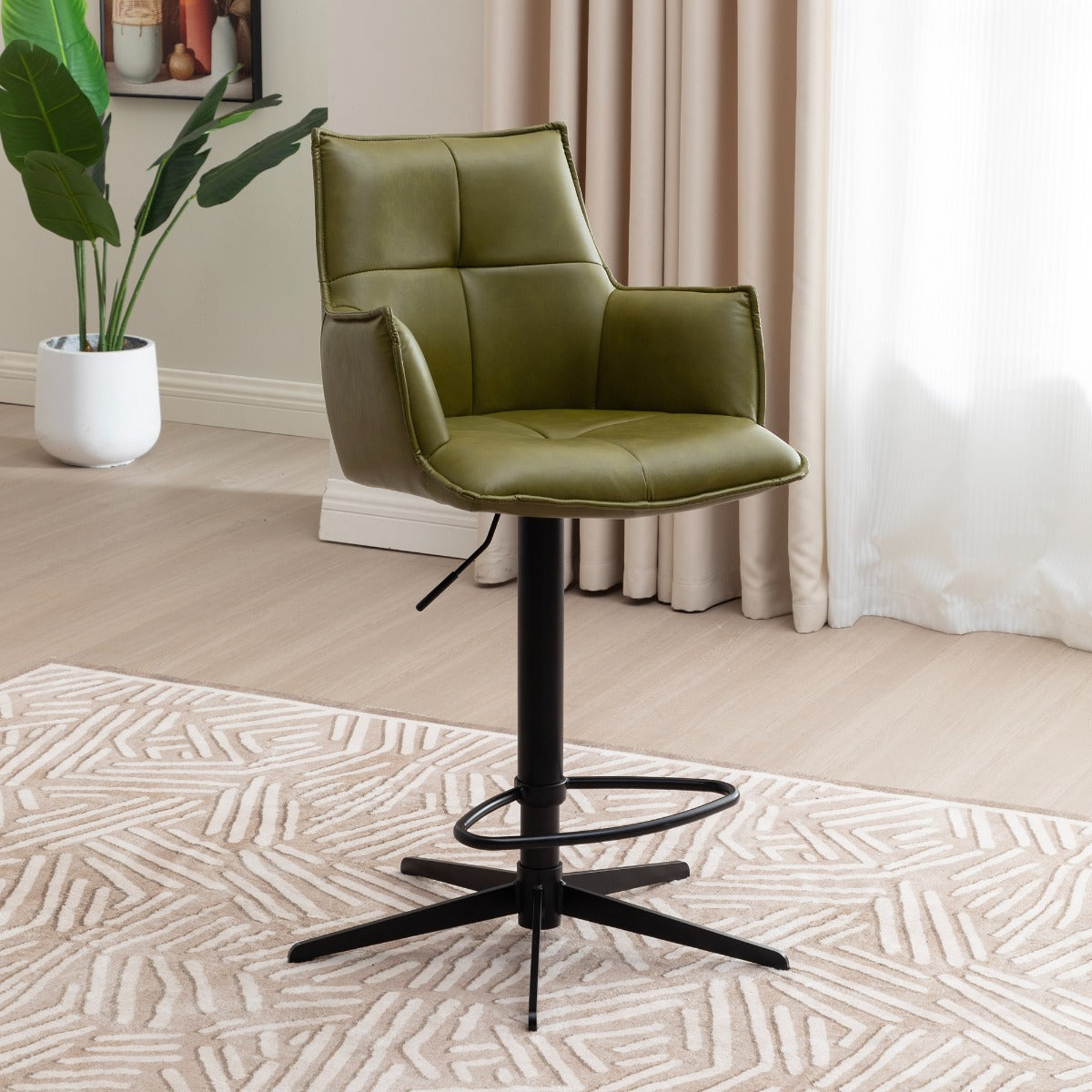 Jacob Bar Stool – Green PU with Adjustable Gas Lift (PRE-ORDER FOR JULY)