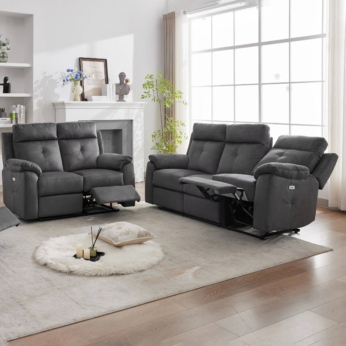 Palermo 3+2 Fabric Suite Anthracite (Electric)