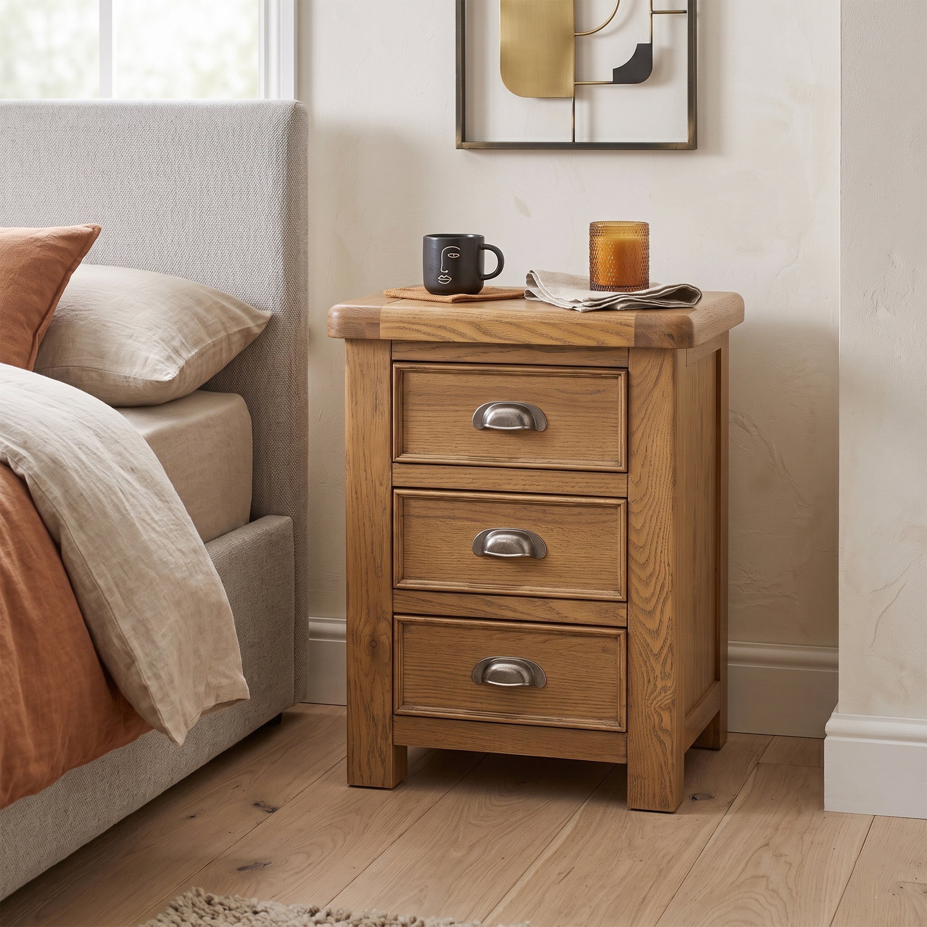 Dorchester Oak 3 Drawer Bedside Table