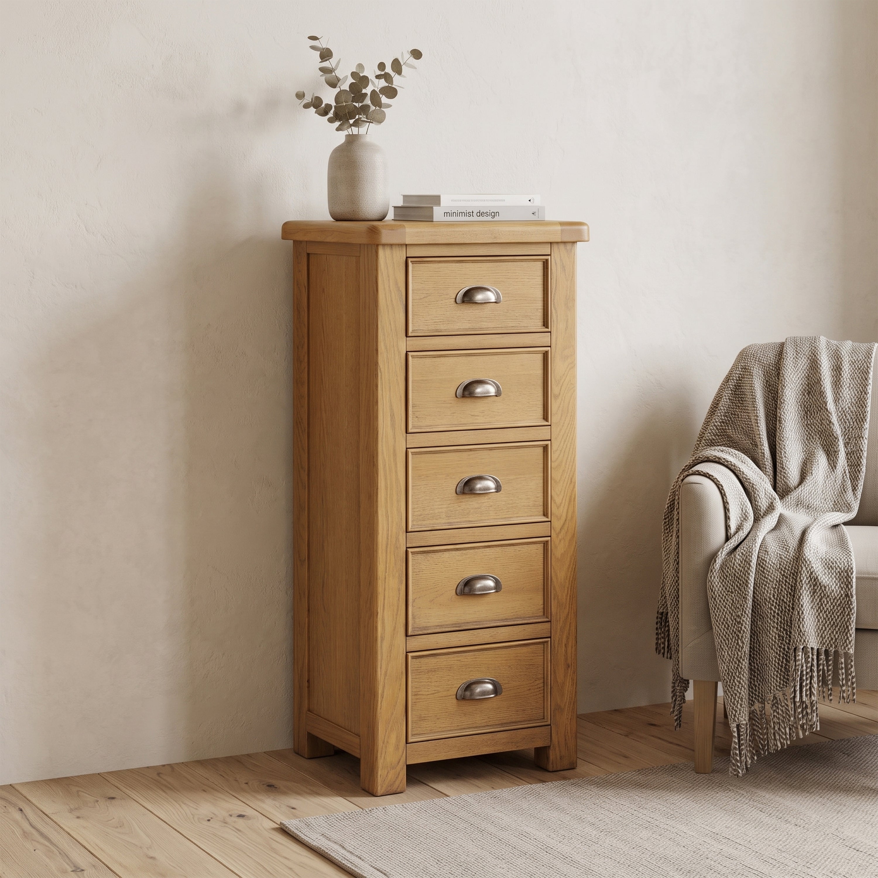 Dorchester Oak 5 Drawer Narrow Chest