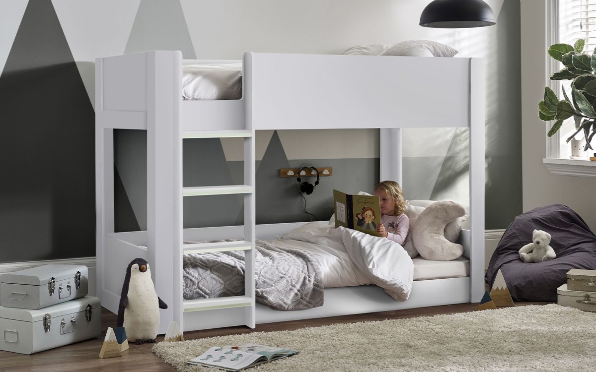 Solomon Bunk Bed - All White | Stylish Glow-in-the-Dark Bunk Bed for Kids