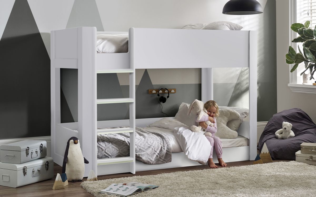 Solomon Bunk Bed - All White | Stylish Glow-in-the-Dark Bunk Bed for Kids