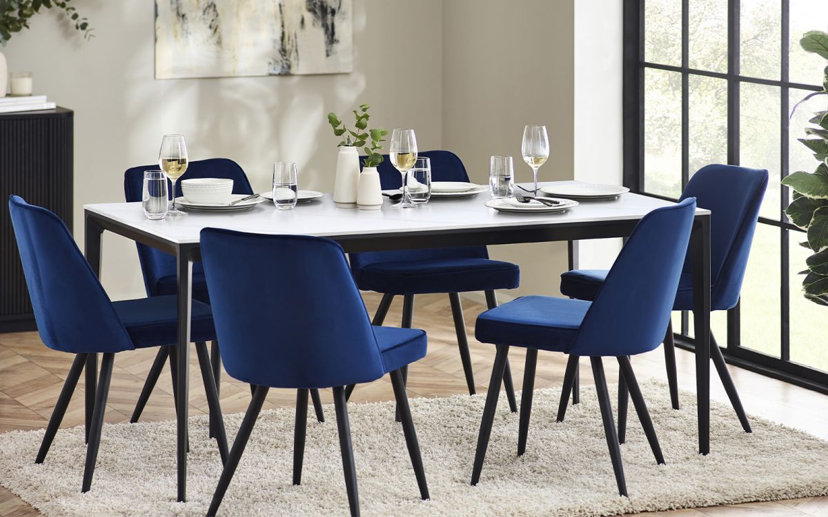 Miami Rectangular Stone Top Dining Table - White Marble | Luxury Dining Furniture