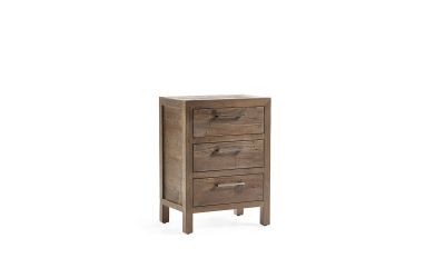 Heritage 3 Drawer Bedside – Distressed Reclaimed Wood with Industrial Style