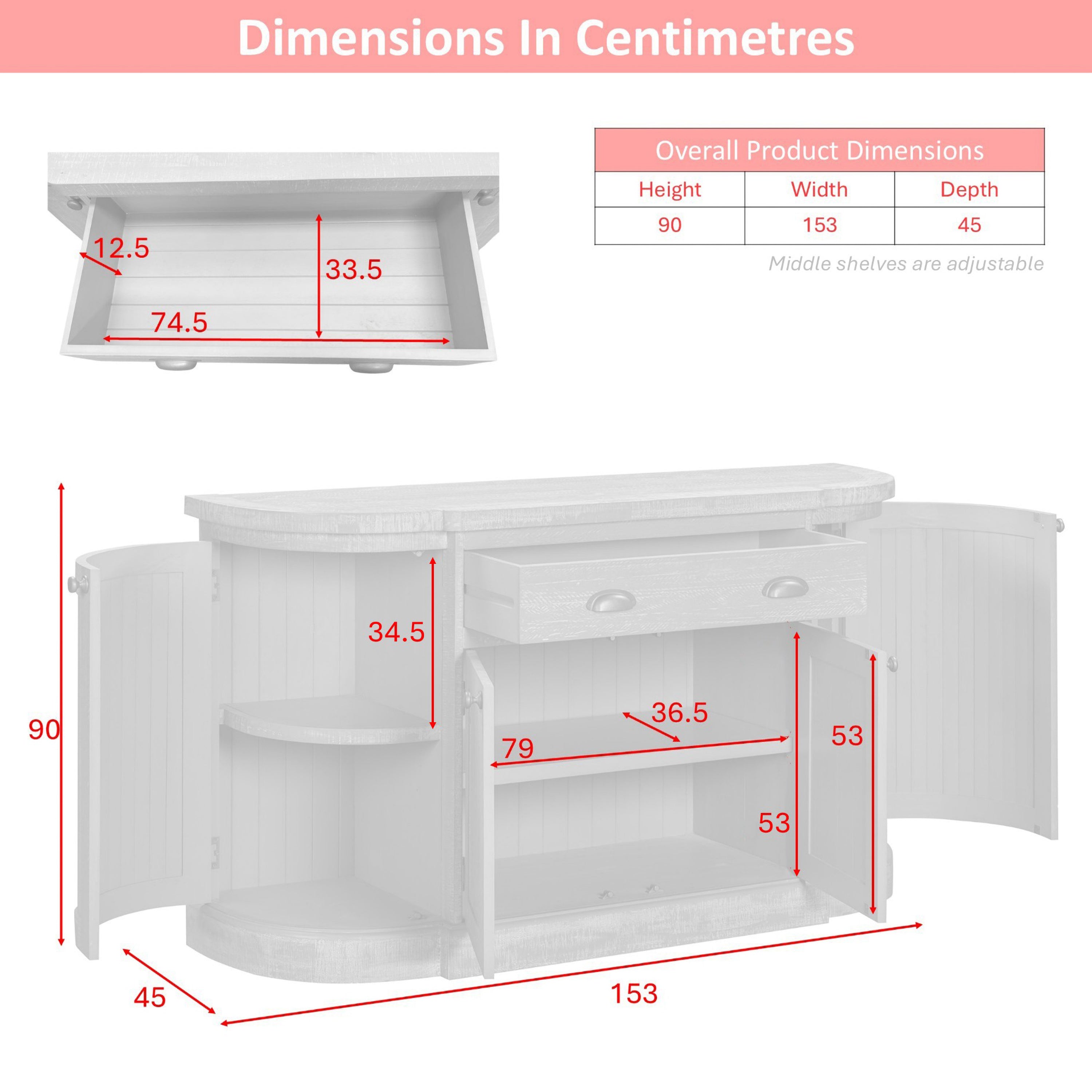 Bordeaux 4 Door Curved Sideboard