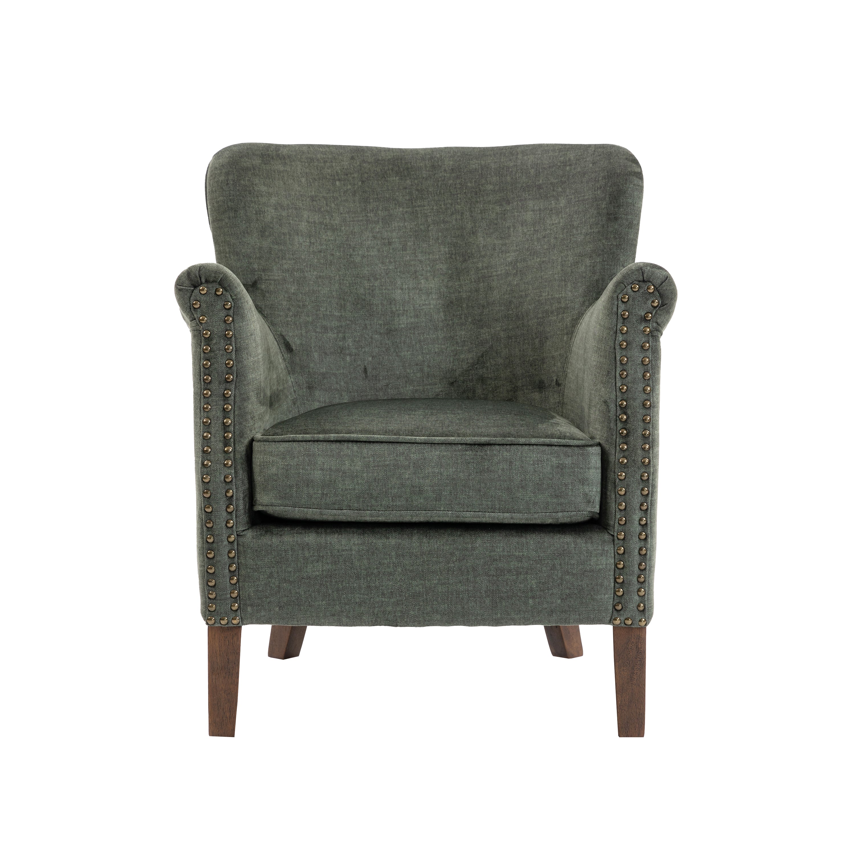 Harlow Armchair – Vogue Winter Moss with Brass Studding