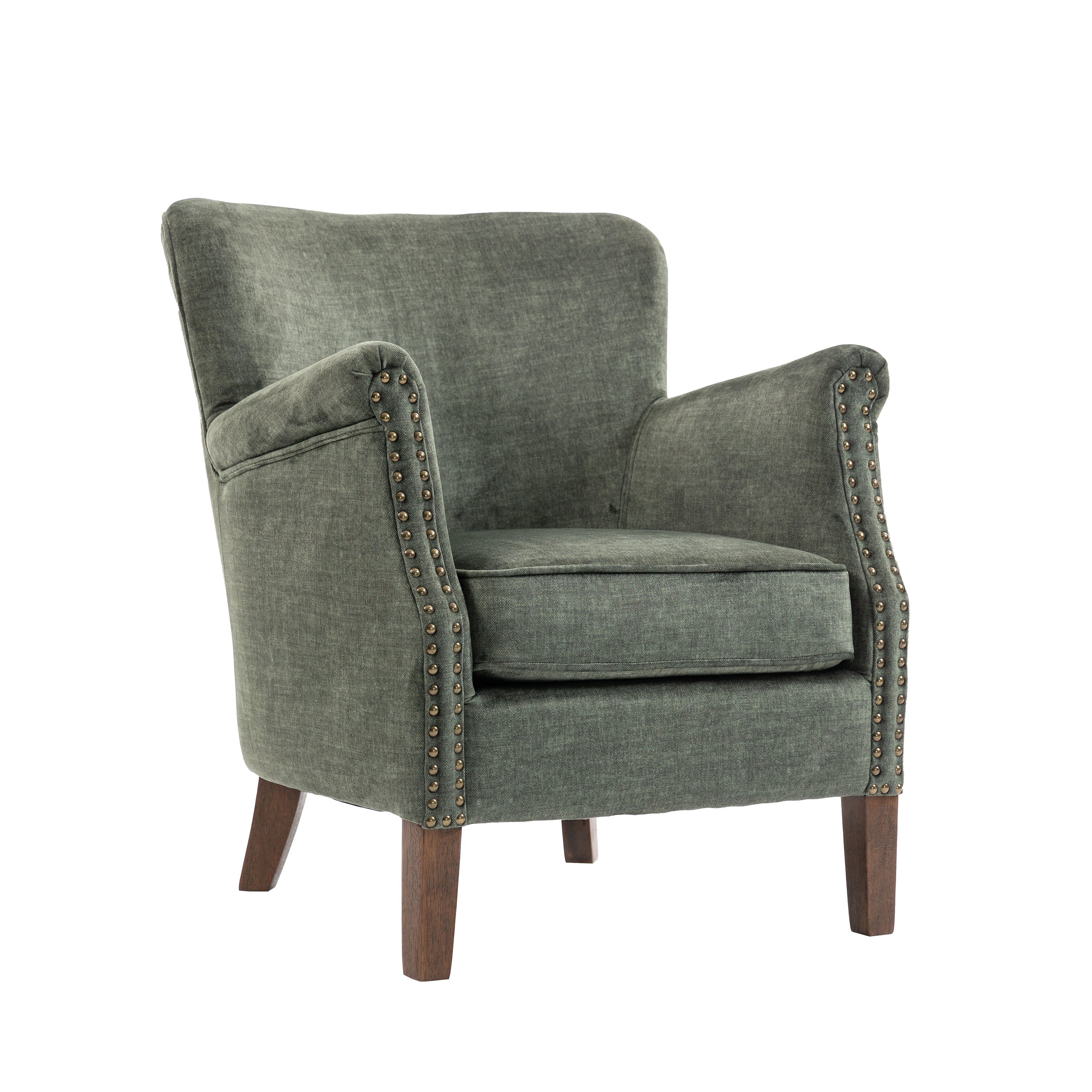 Harlow Armchair – Vogue Winter Moss with Brass Studding