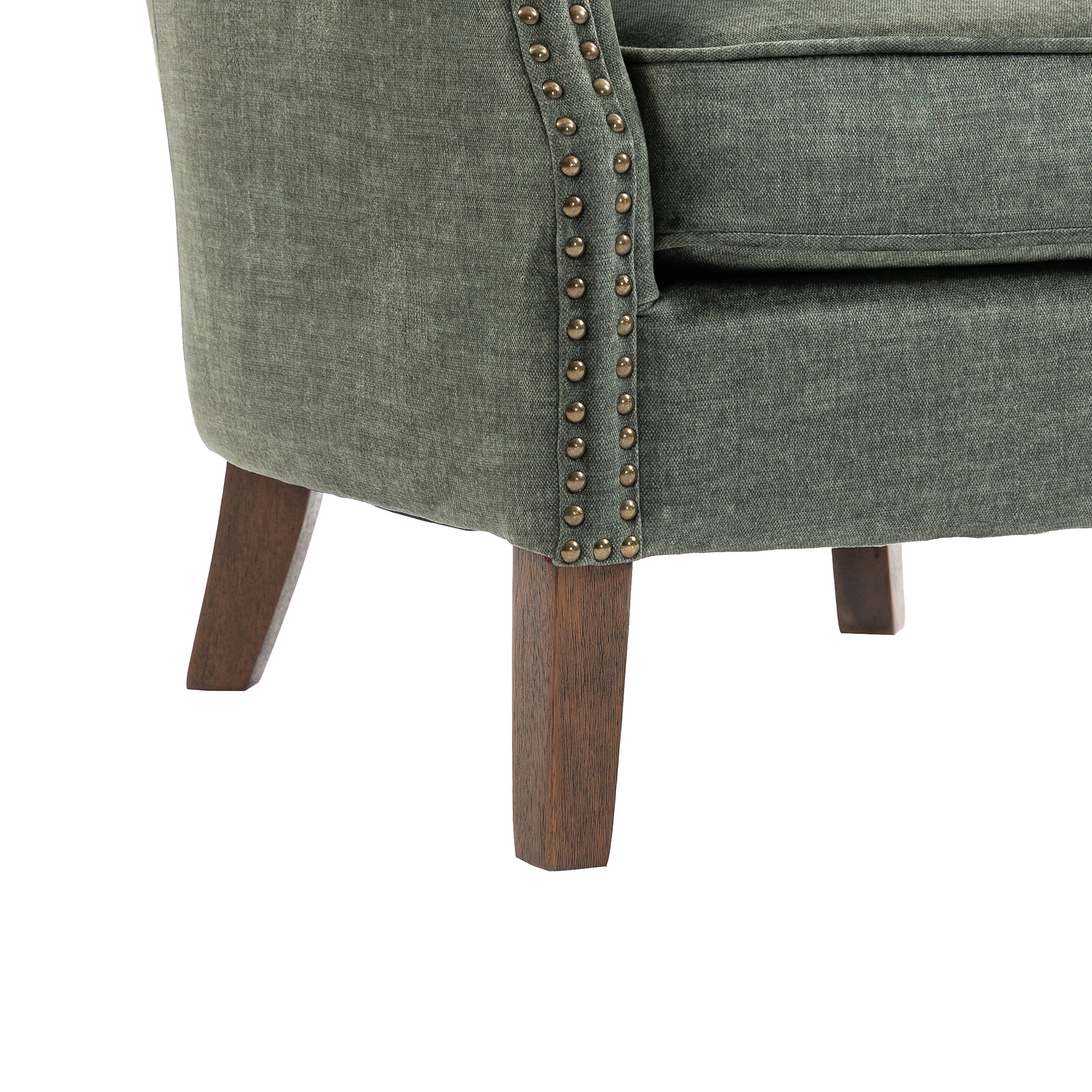 Harlow Armchair – Vogue Winter Moss with Brass Studding