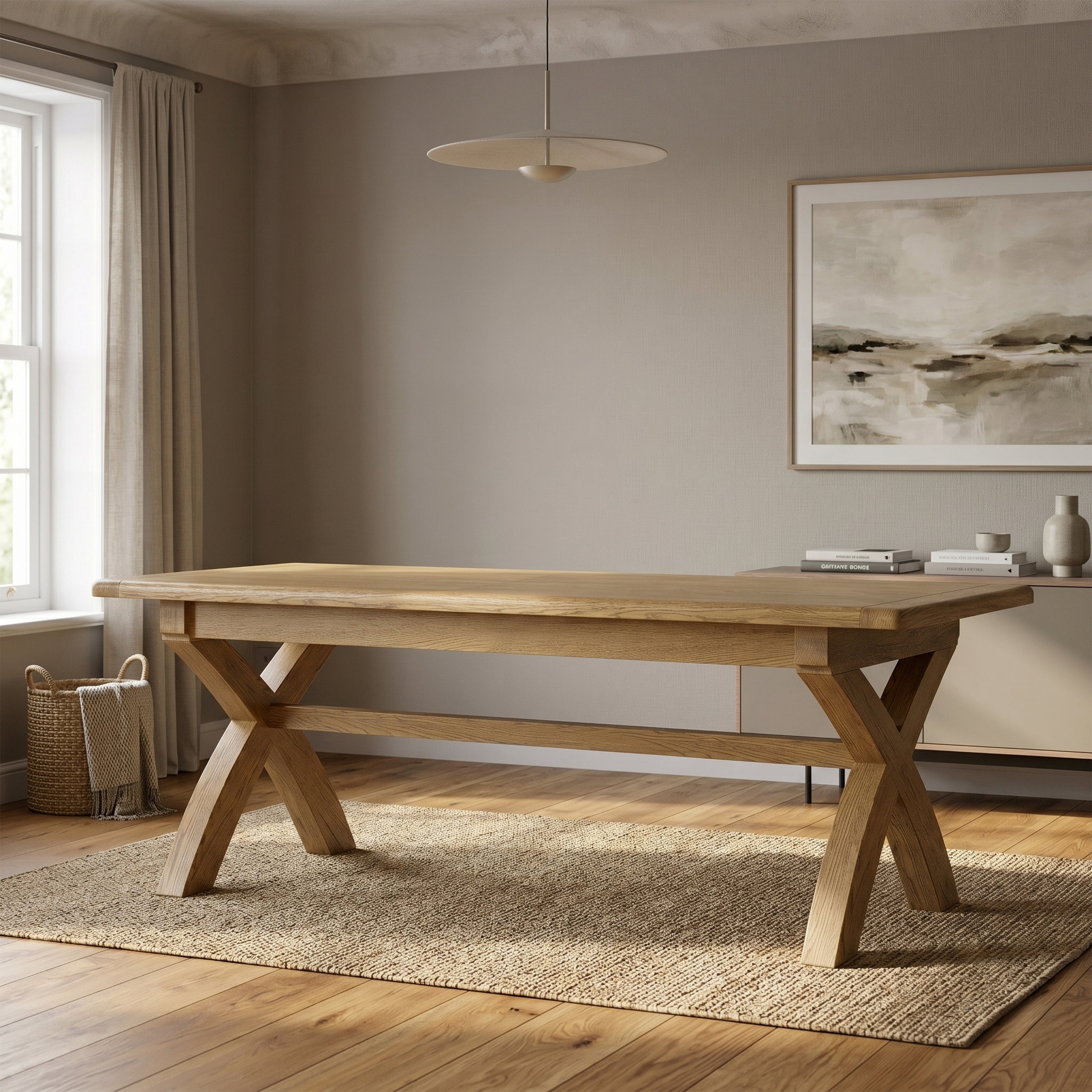 Dorchester Oak Cross Leg Dining Table 220cm Fixed