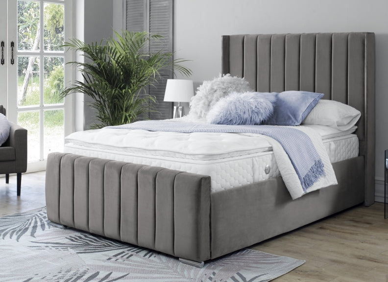 Zara Velvet Bed – Upholstered Frame with Optional Ottoman Storage