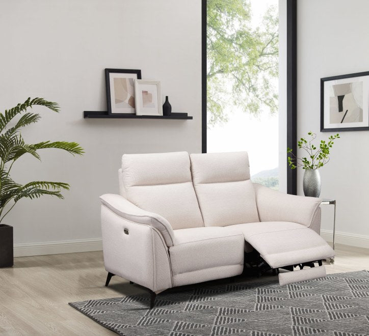 Austin 2 Seater Electric Recliner Sofa β Soft White Fabric with USB Charging