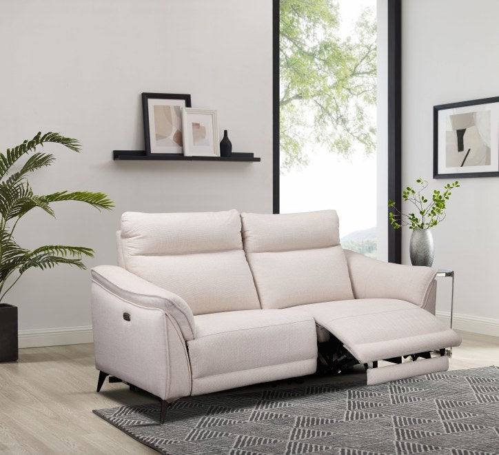 Austin 3 Seater Electric Recliner Sofa β Soft White Fabric with USB Charging
