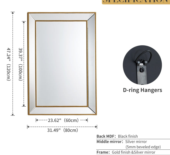 GD009 Mirror – 120x80cm with Gold Beaded Frame