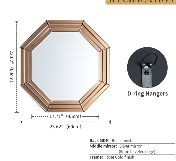 GD012 Octagonal Mirror – 60x60cm with Rose Gold Segments