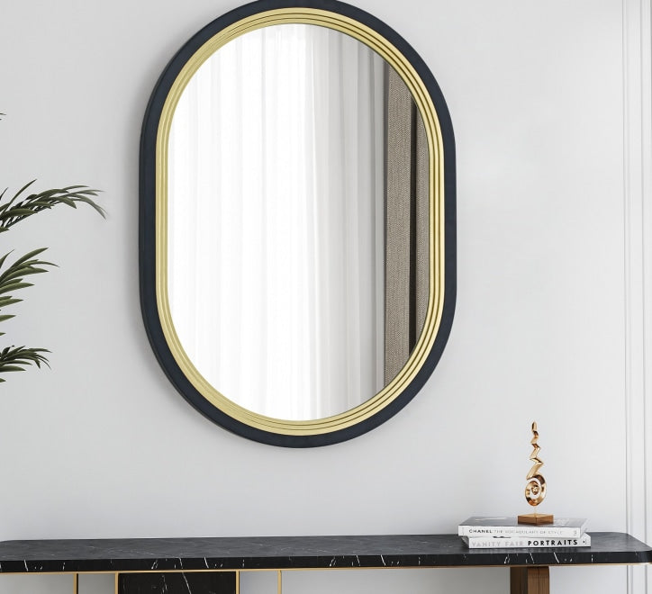GD013 Mirror – Oval Design 70x60cm with Black and Gold Frame