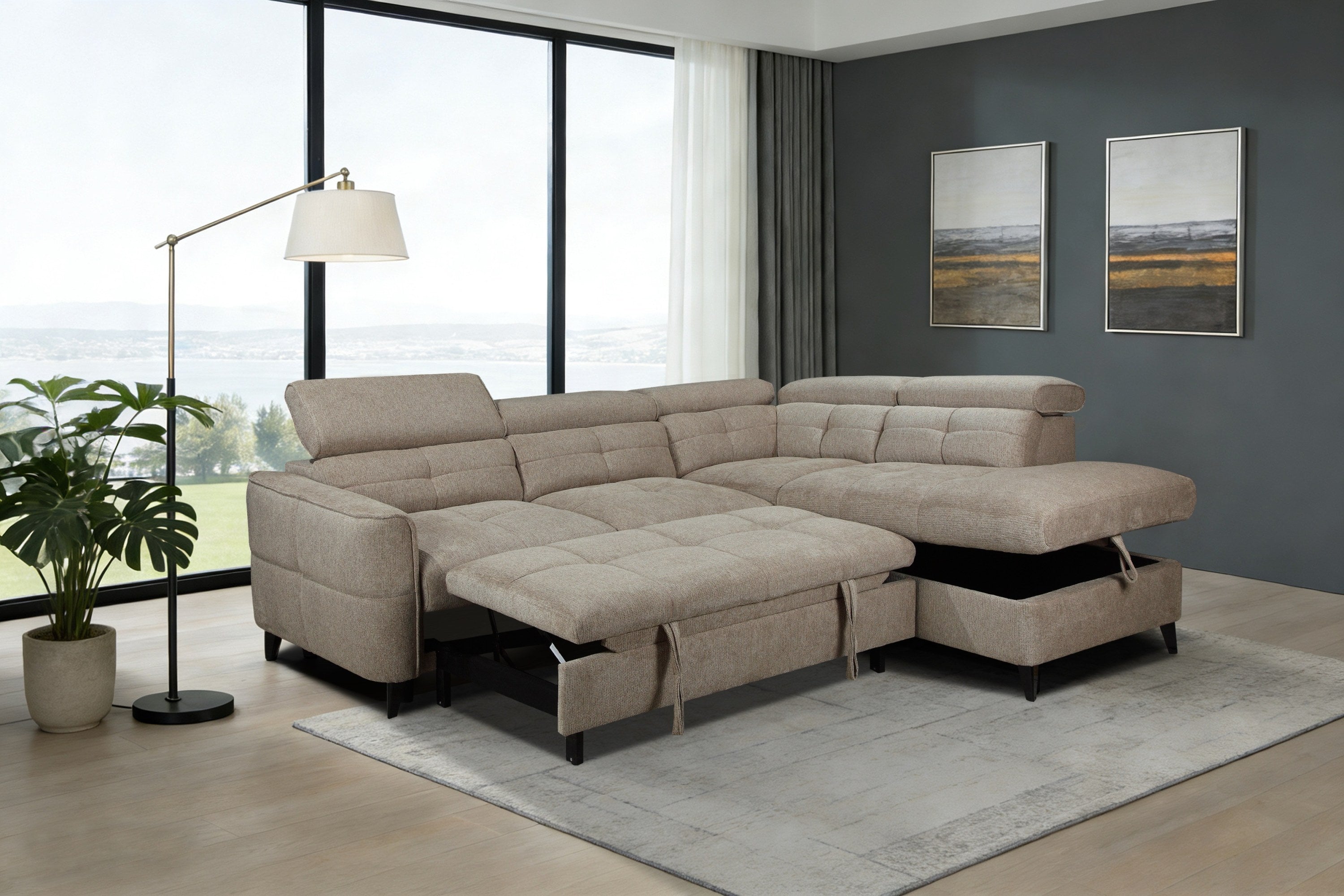 Sophie Corner Sofa – Brown RHF with Adjustable Headrests