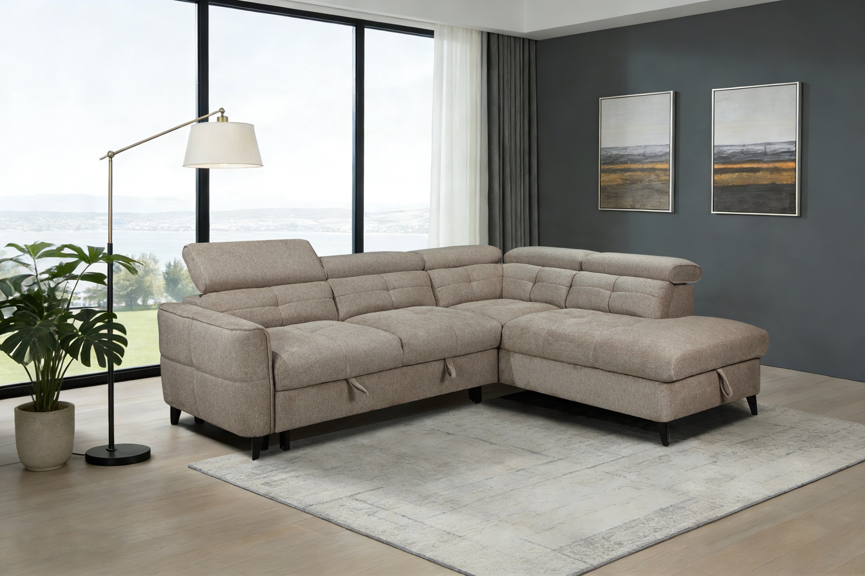Sophie Corner Sofa – Brown RHF with Adjustable Headrests