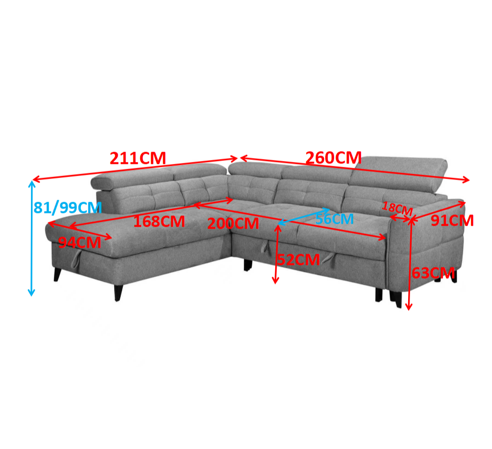 Sophie Corner Sofa – Grey LHF with Adjustable Headrests