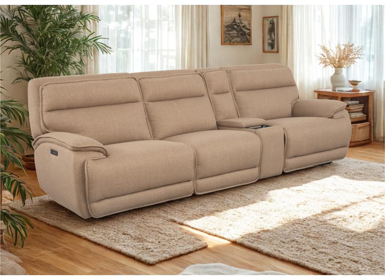Louise Fabric Three Seat Powered Reclining 3PP Sofa – Polyester Electric Reclining Couch with Optional Charging/Beverage Console