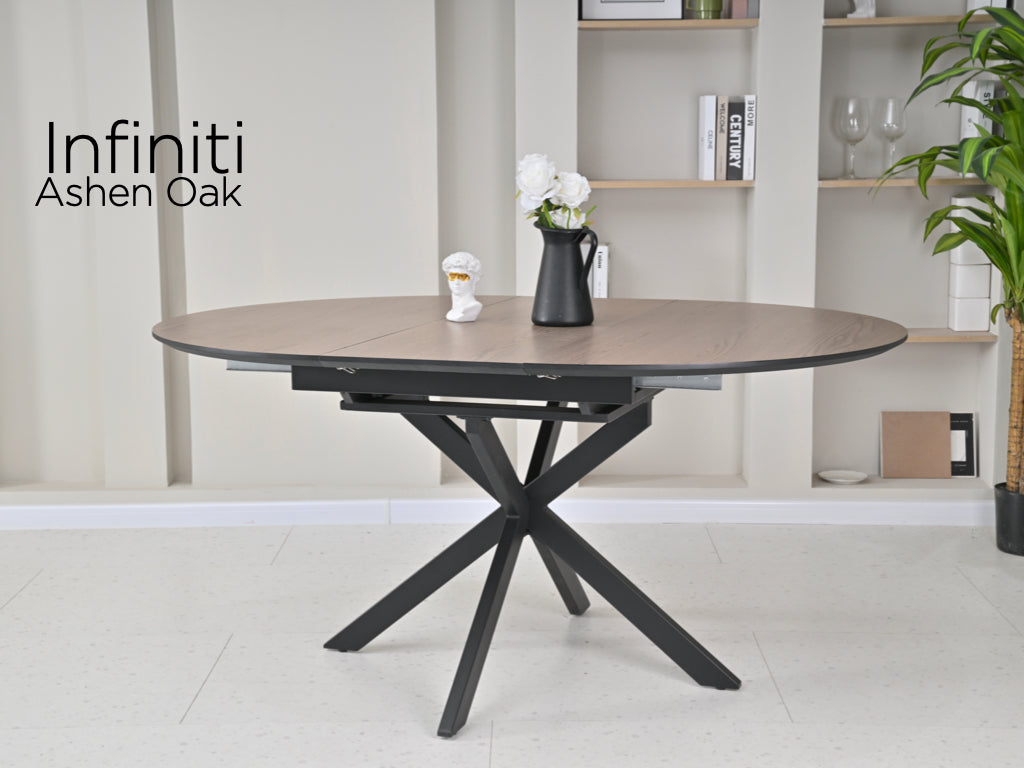 Infiniti 120-160cm Ext. Round Dining Table Ashen Oak