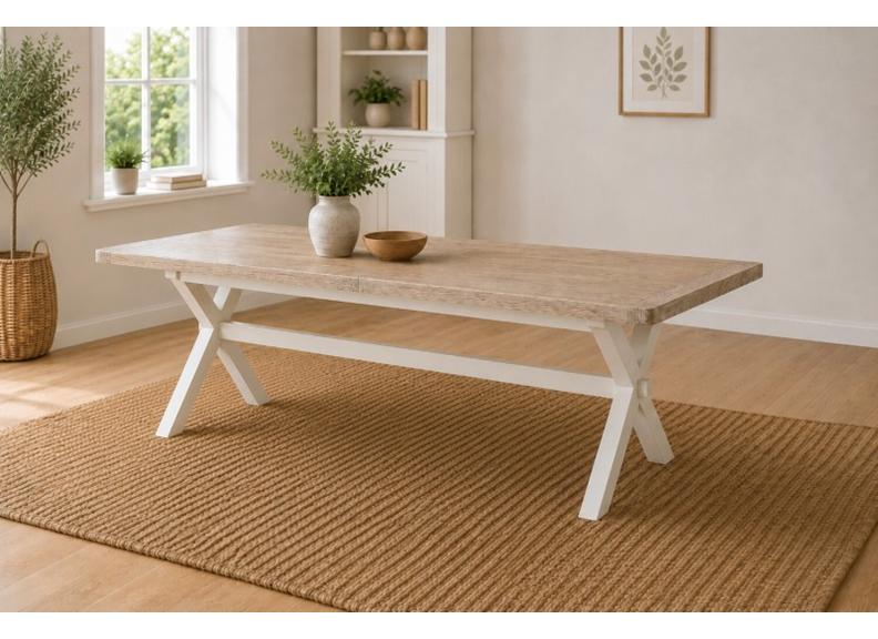 Windsor Dining Tables In Coconut White Frames & Oak Tops – Rustic Country Style Furniture (GLH)
