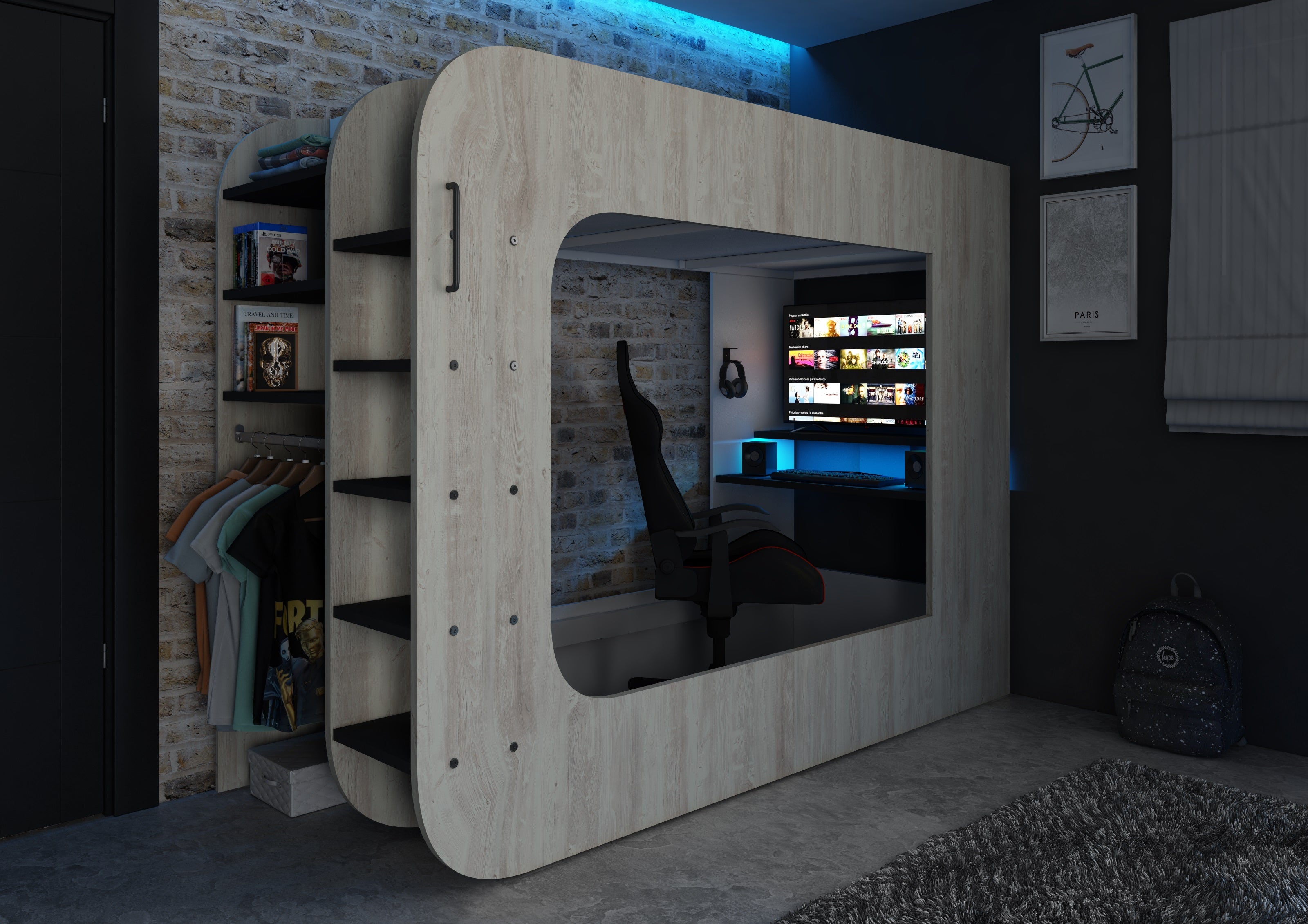 M-Space Oak Single Gaming Bed