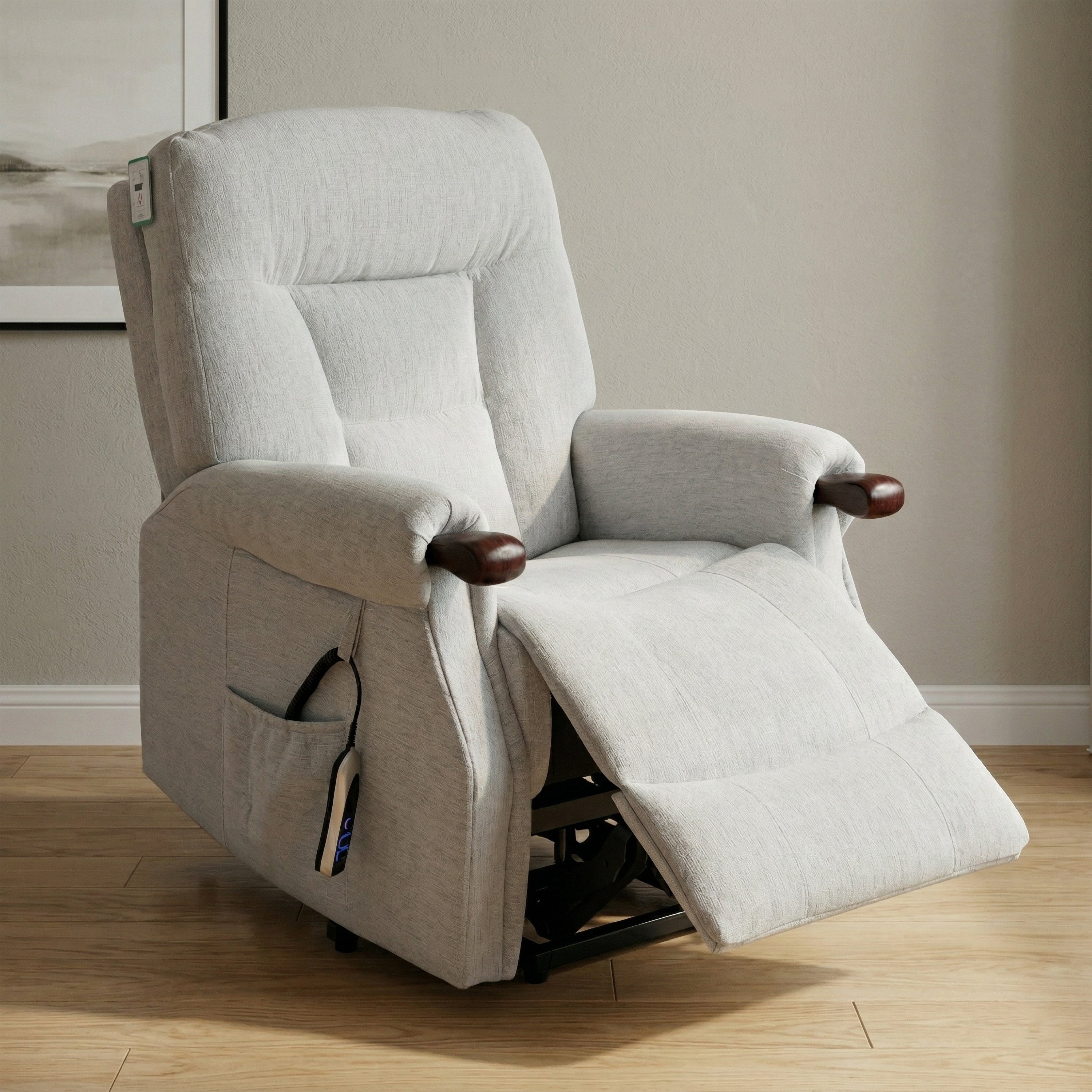 Astoria Dual Motor Lift & Tilt Chair – Silver Fabric with USB Charger