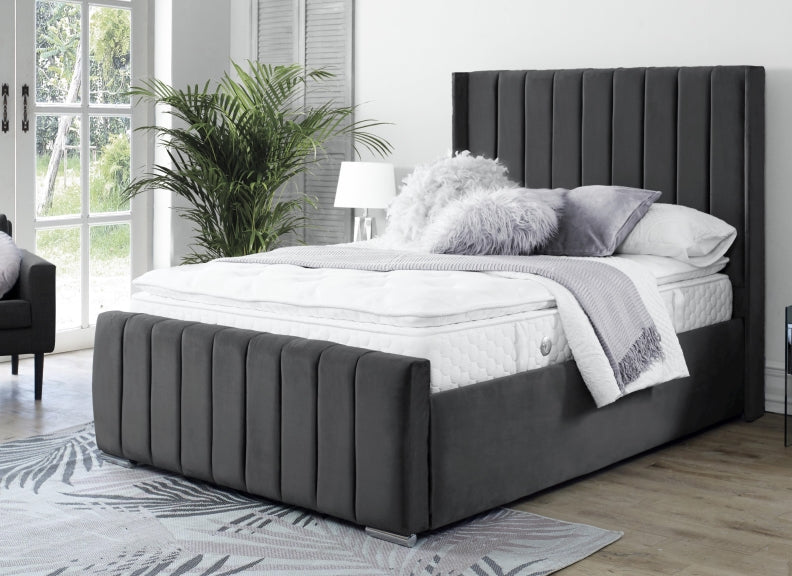 Zara Velvet Bed – Upholstered Frame with Optional Ottoman Storage