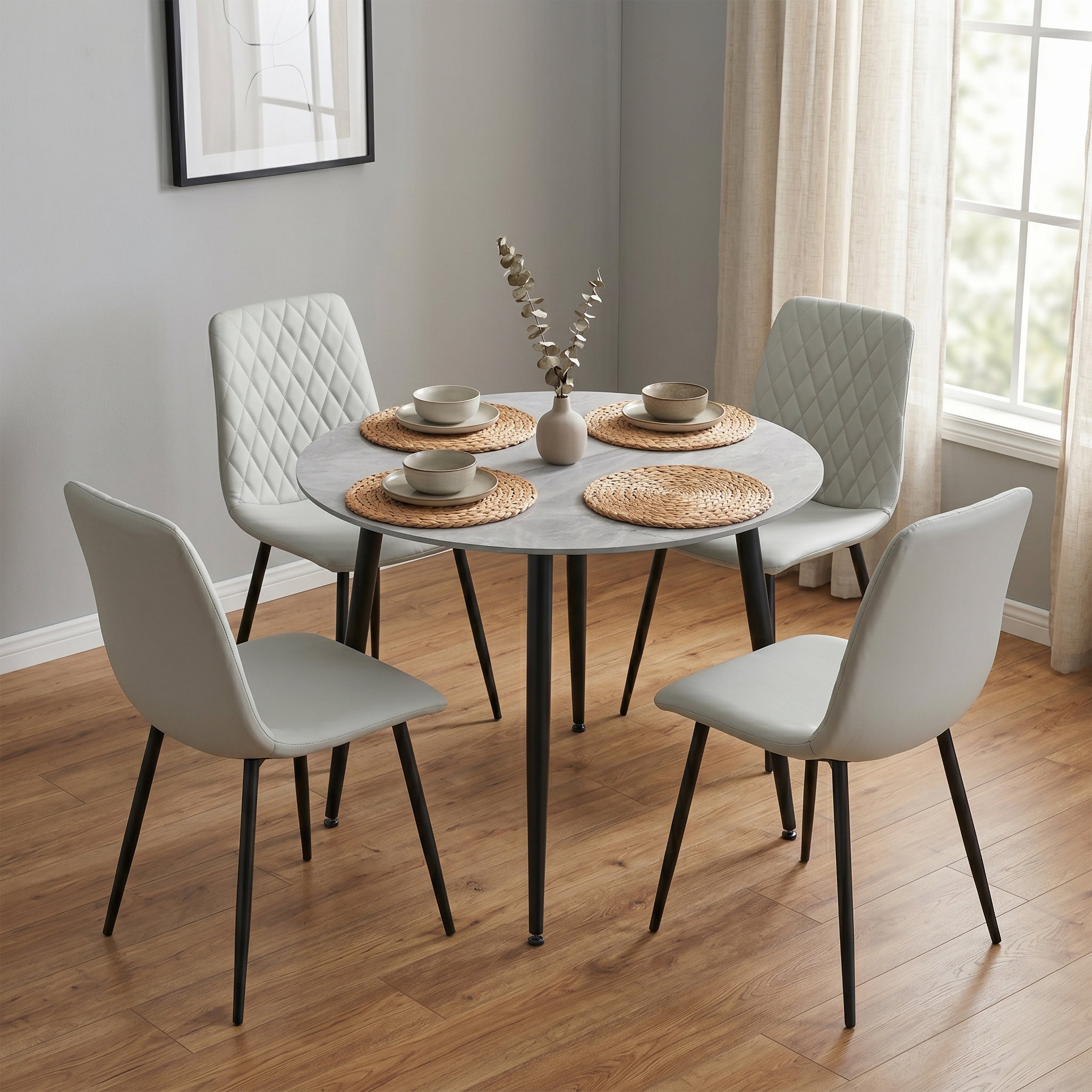 Argenta 90cm Dining Set - Light Grey Chairs