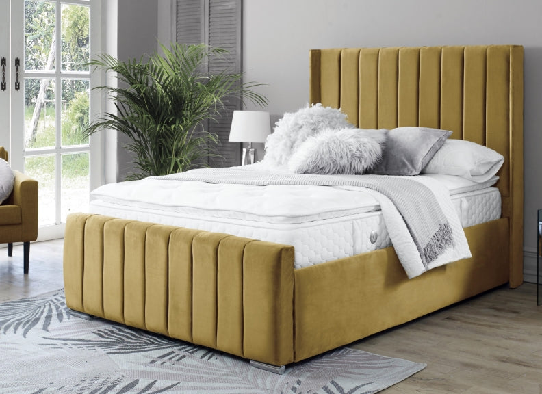 Zara Velvet Bed – Upholstered Frame with Optional Ottoman Storage