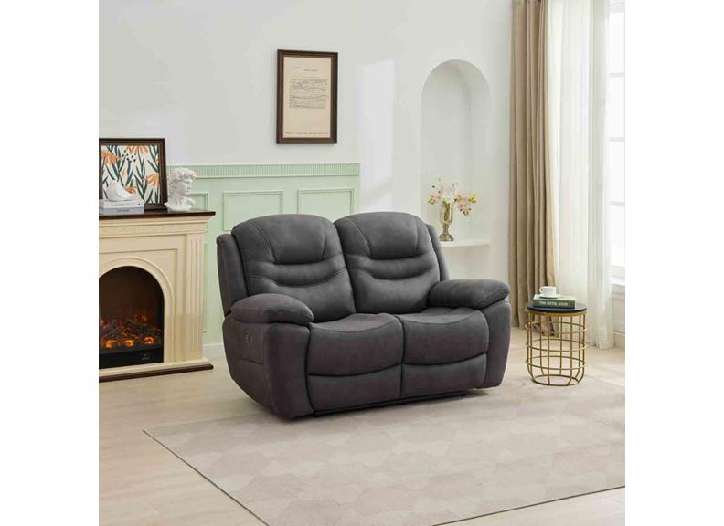 Bremen Gunmetal Fabric Powered Reclining 2 Seat Sofa (Pre-Order)