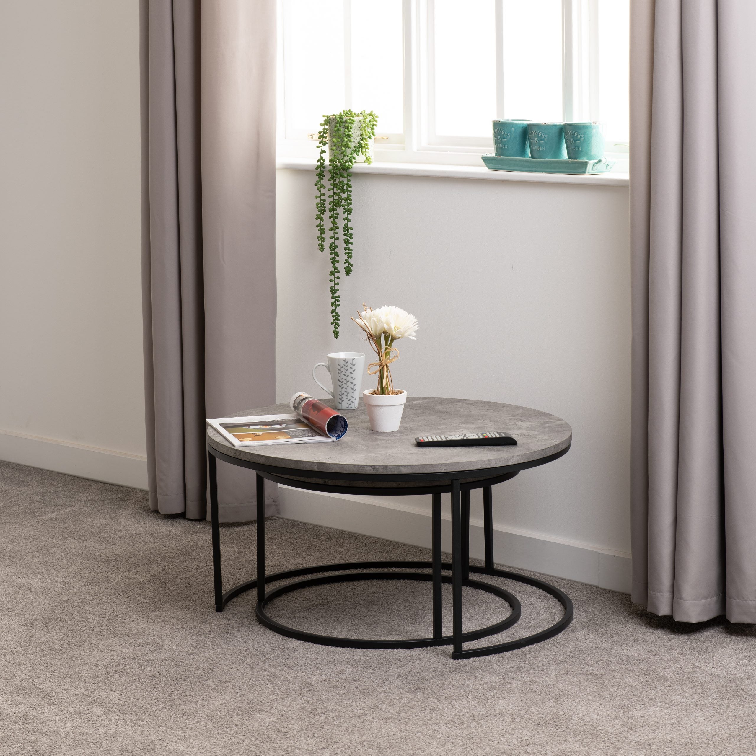 Athens Round Coffee Table Set Concrete Effect/Black