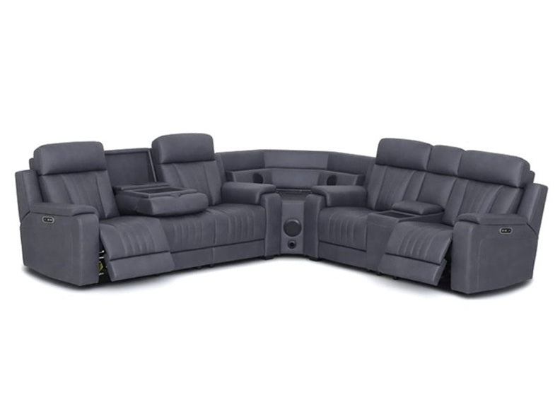 Angelo Grey Powered Reclining Sectional Sofa with Inbuilt Speakers | Luxury Tech-Enhanced Comfort