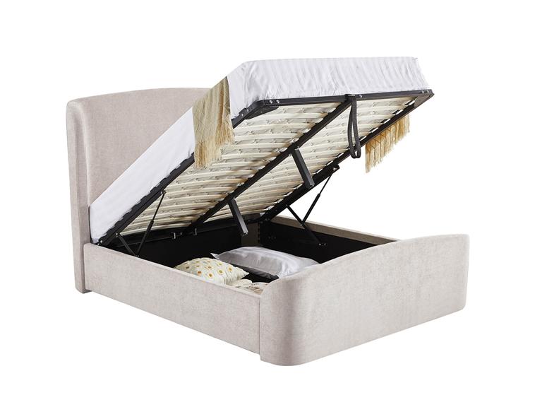 Blaire 6 ft Ottoman Bed – Cream Upholstered with Under-Bed Storage