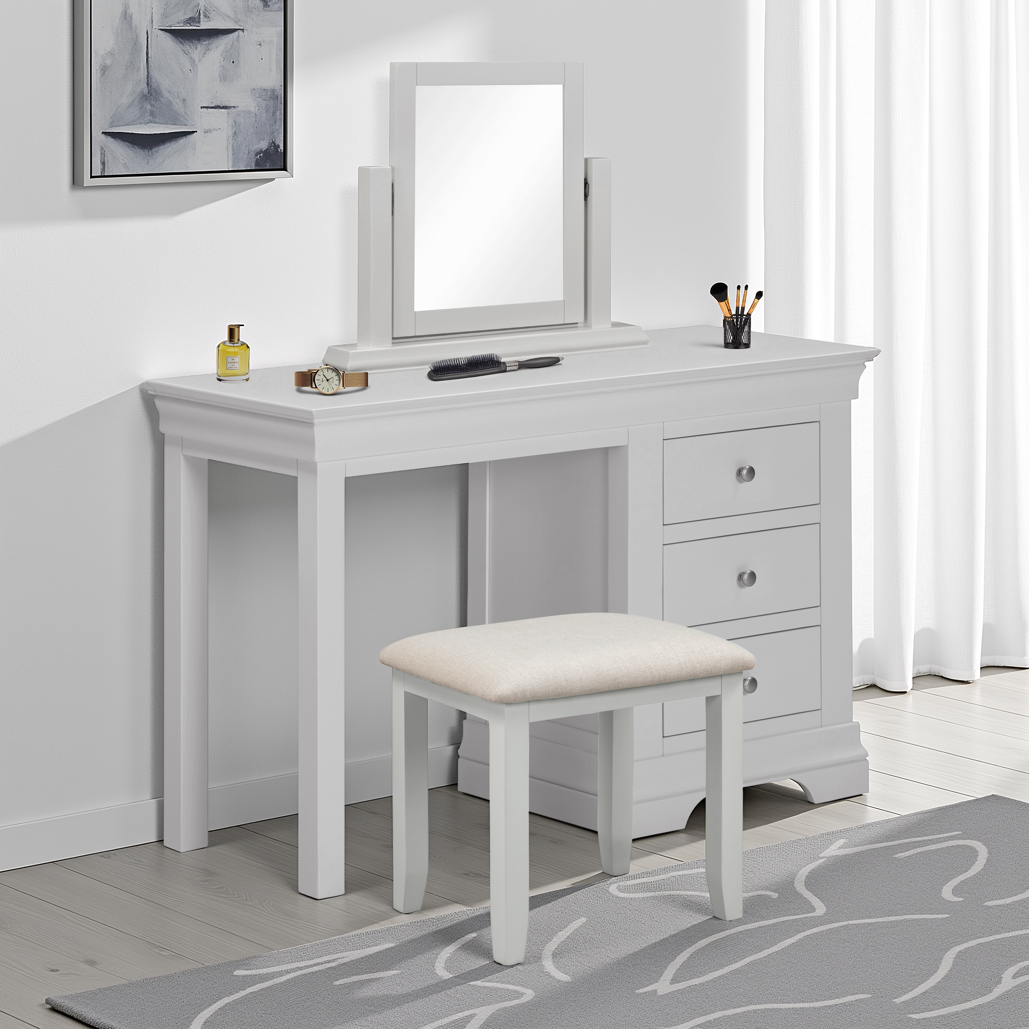 Bordeaux Dressing Table Stool Pebble Grey/Oat Fabric