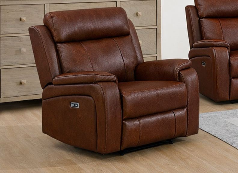 Banbury Tan Half-Leather Powered Reclining Armchair