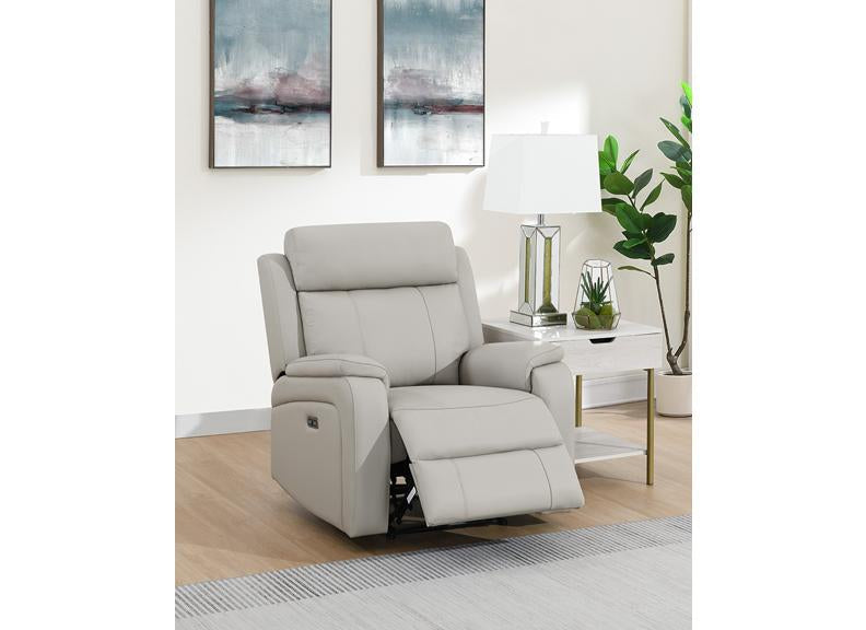 Banbury Light Grey Half-Leather Powered Reclining Armchair