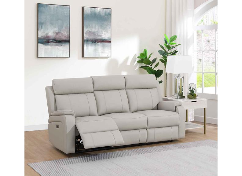 Banbury Light Grey Half-Leather Powered Reclining 3 Seat Sofa