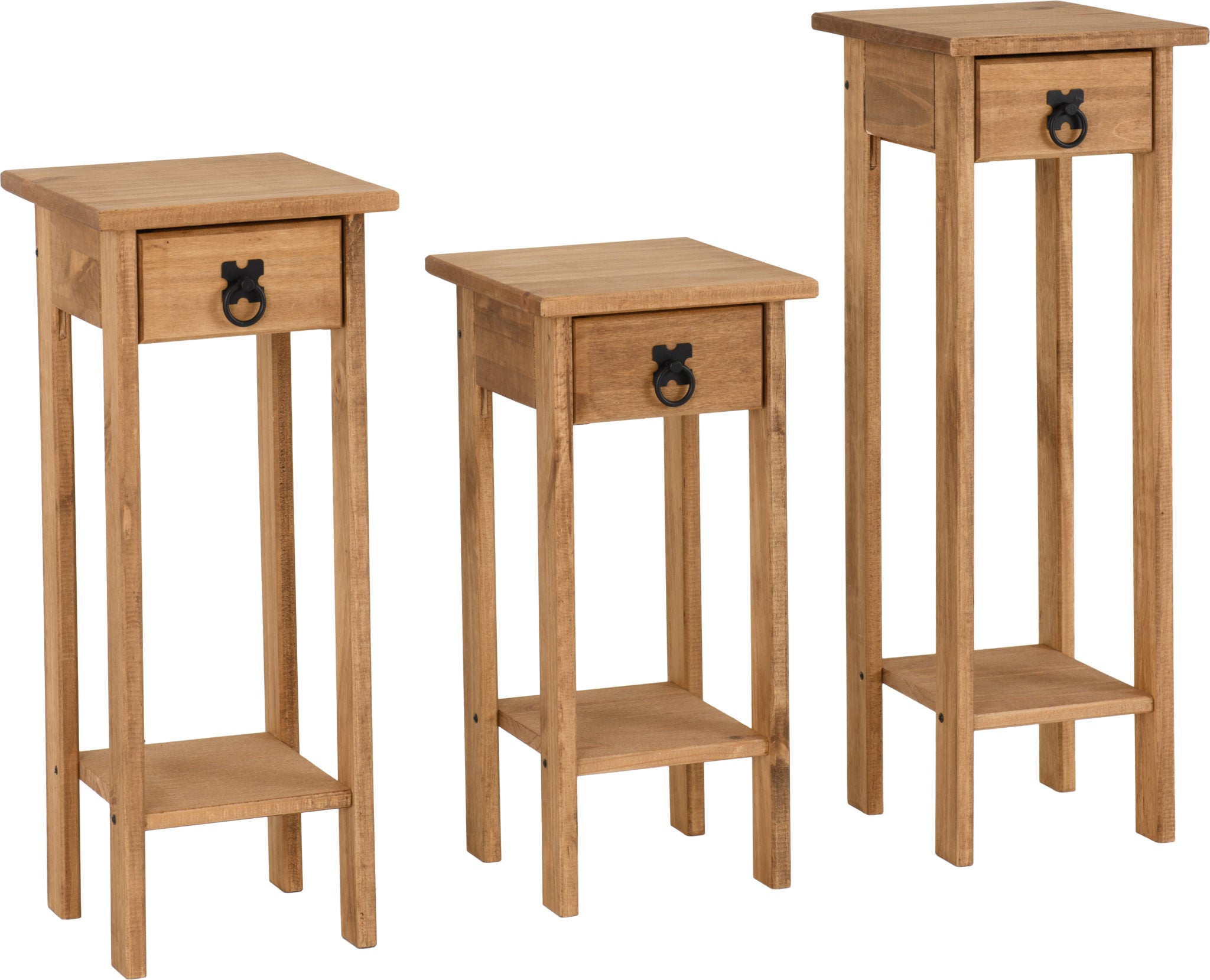 Corona Plant Stands (Set of 3) Distressed Waxed Pine