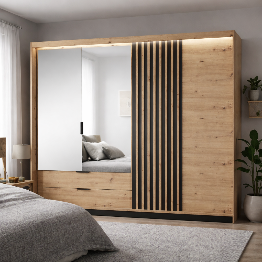 Tally 2.2m Wardrobe – Artisan Oak with LED Lighting