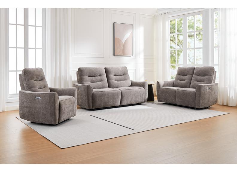 Cupar Stone Fabric Powered Reclining 2 Seat Sofa